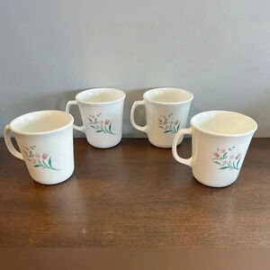 Corning Ware Coffee Mugs Rosemarie Design Vintage Set of 4 Very Good Condition